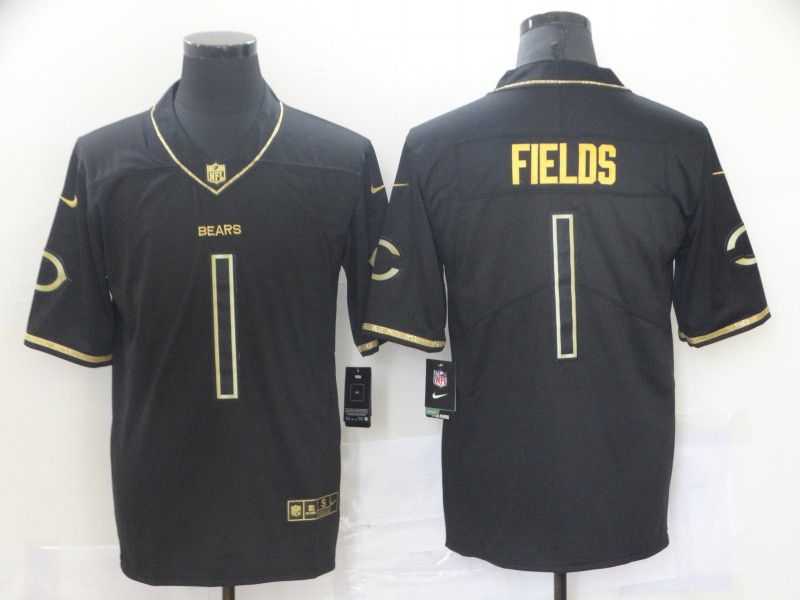 Men Chicago Bears #1 Fields Black Retro Gold Lettering 2021 Nike NFL Jersey->minnesota vikings->NFL Jersey